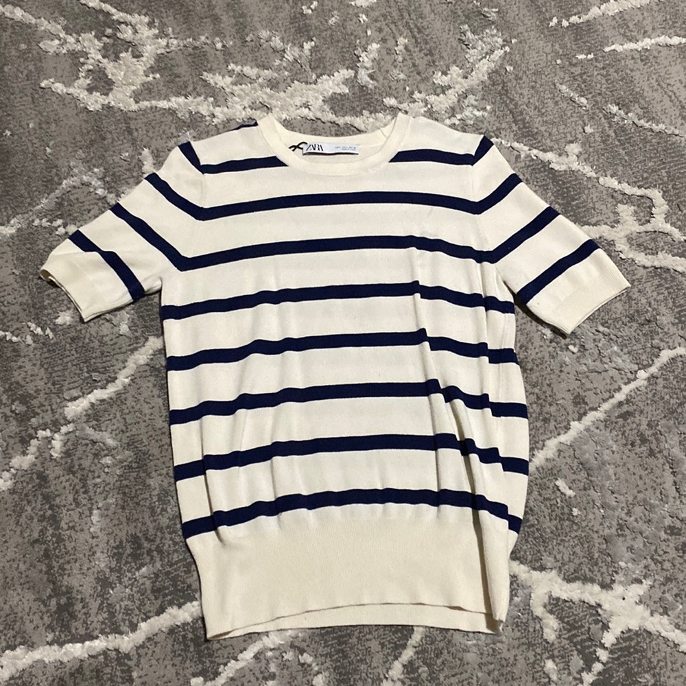 Zara Top Cream & Navy Blue